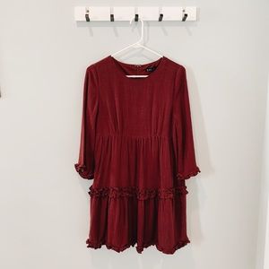 NWT Long-Sleeve Ruffle Dress in Maroon